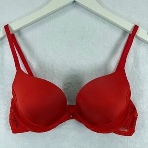 Gilligan & O'Malley Red Favorite Plunge Push-Up Bra Lace Trim‎ 32B VN1180372